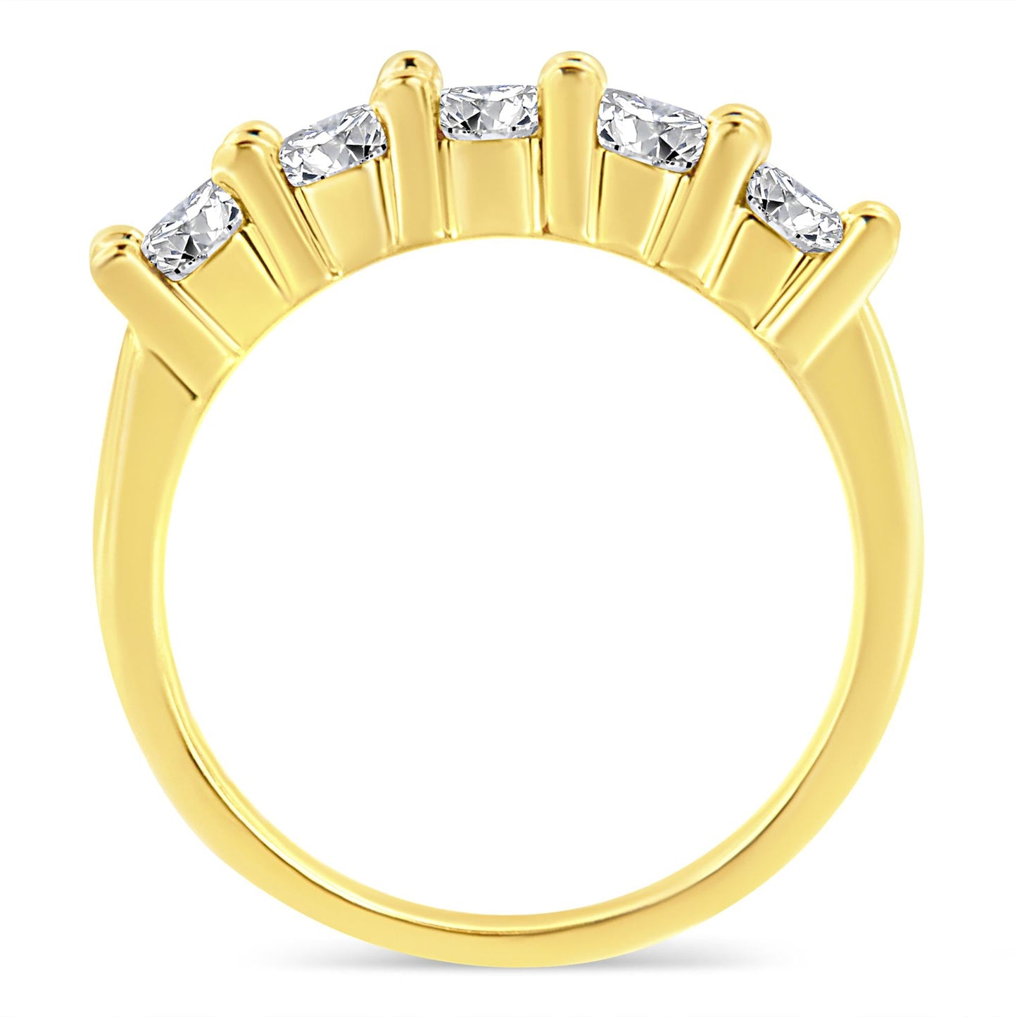 Yellow Gold Plated .925 Sterling Silver 1.0 Cttw Shared Prong-set Round Diamond 5 Stone Band Ring (J-K Color, I1-I2 Clarity)
