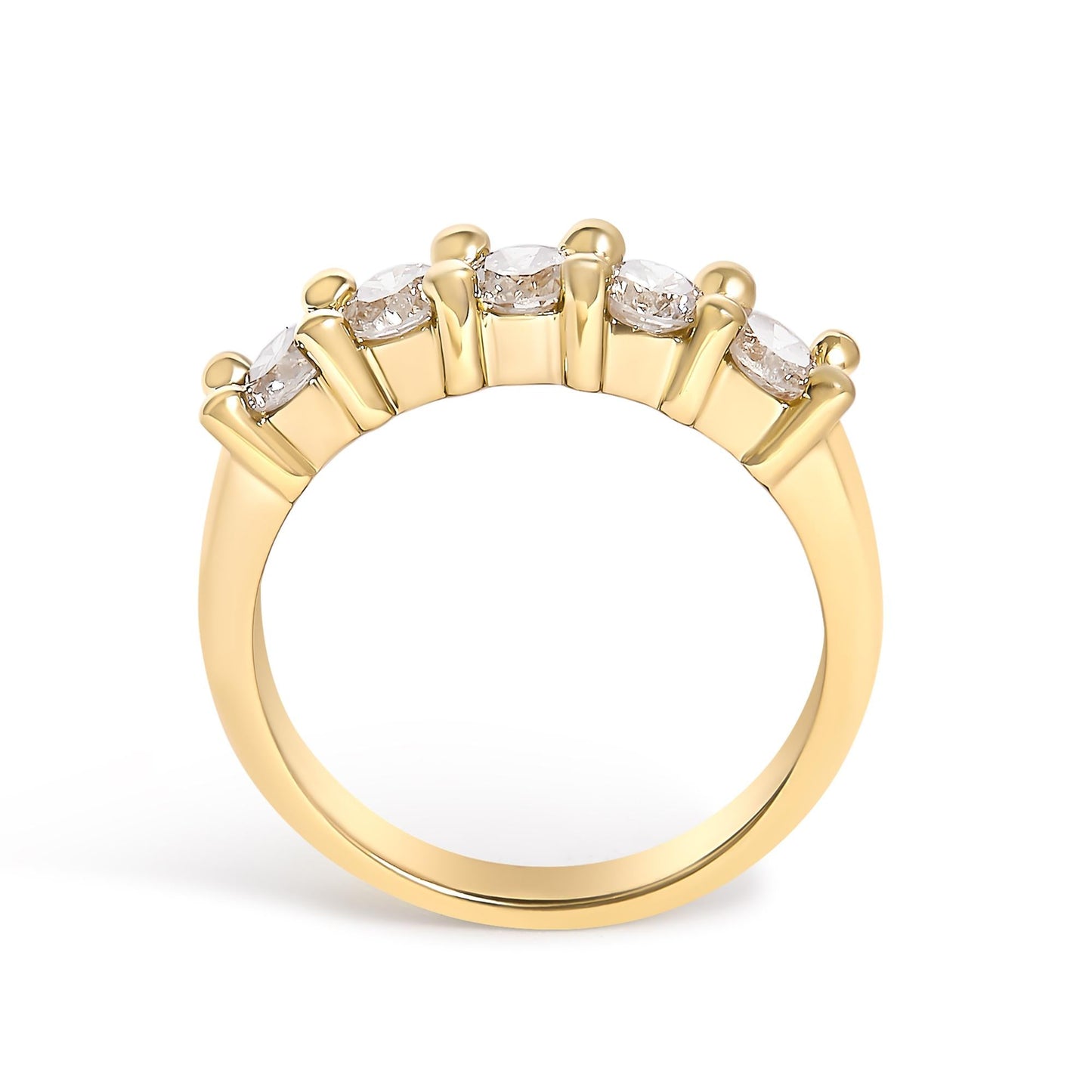 Yellow Gold Plated .925 Sterling Silver 1.0 Cttw Shared Prong-set Round Diamond 5 Stone Band Ring (J-K Color, I1-I2 Clarity)