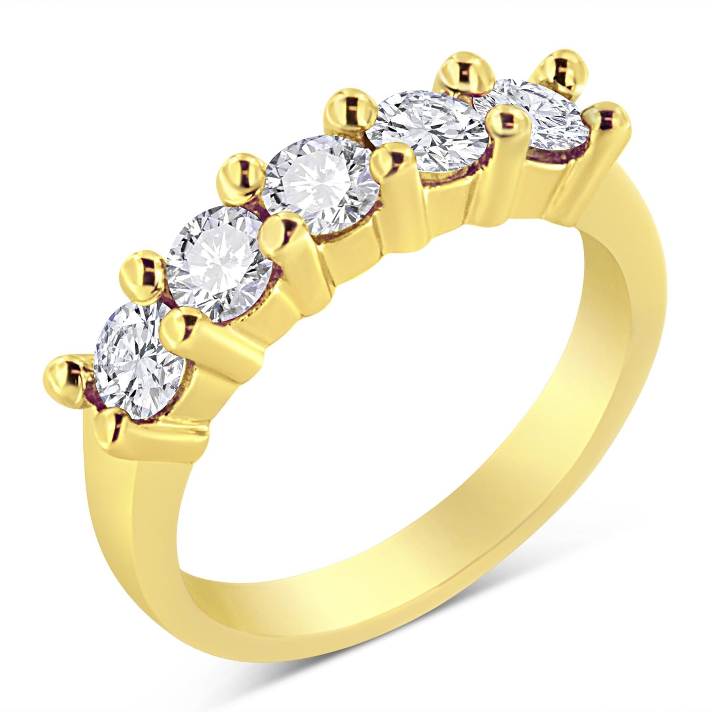 Yellow Gold Plated .925 Sterling Silver 1.0 Cttw Shared Prong-set Round Diamond 5 Stone Band Ring (J-K Color, I1-I2 Clarity)