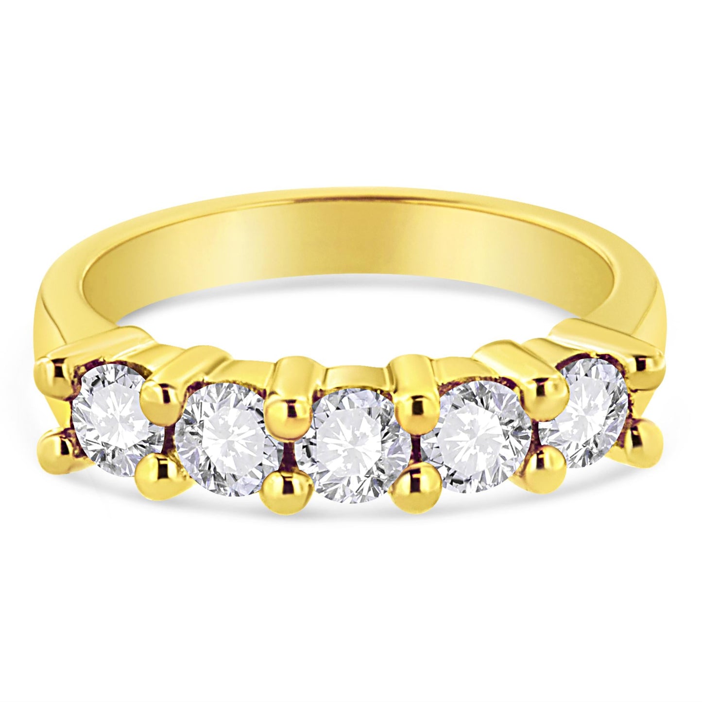 Yellow Gold Plated .925 Sterling Silver 1.0 Cttw Shared Prong-set Round Diamond 5 Stone Band Ring (J-K Color, I1-I2 Clarity)