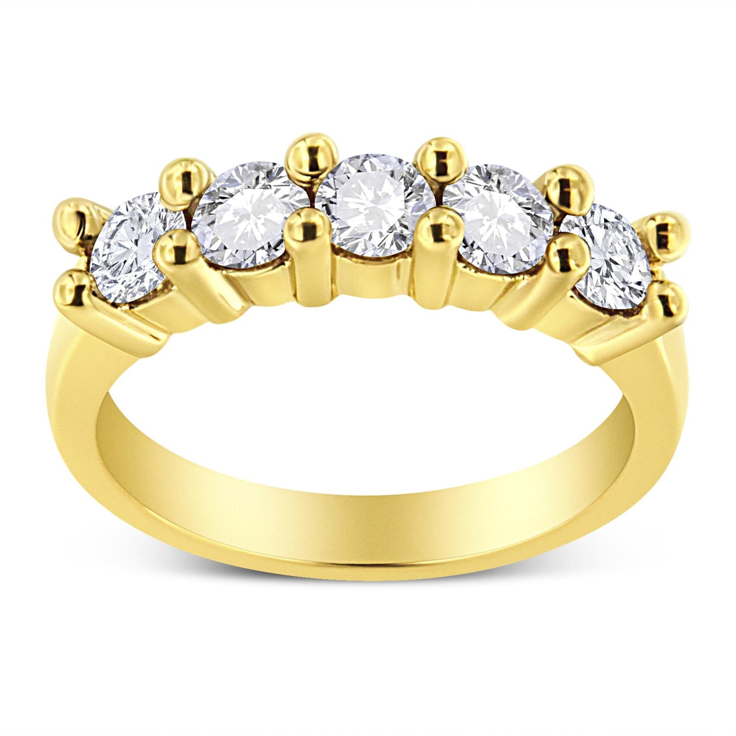 Yellow Gold Plated .925 Sterling Silver 1.0 Cttw Shared Prong-set Round Diamond 5 Stone Band Ring (J-K Color, I1-I2 Clarity)